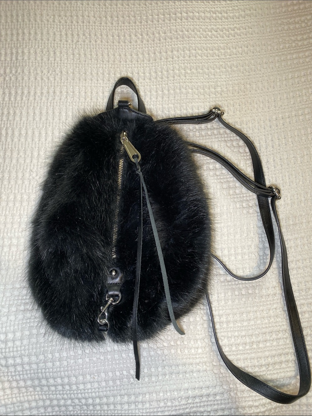 Rebecca Minkoff Black Mini Leather and Fur Backpack🖤